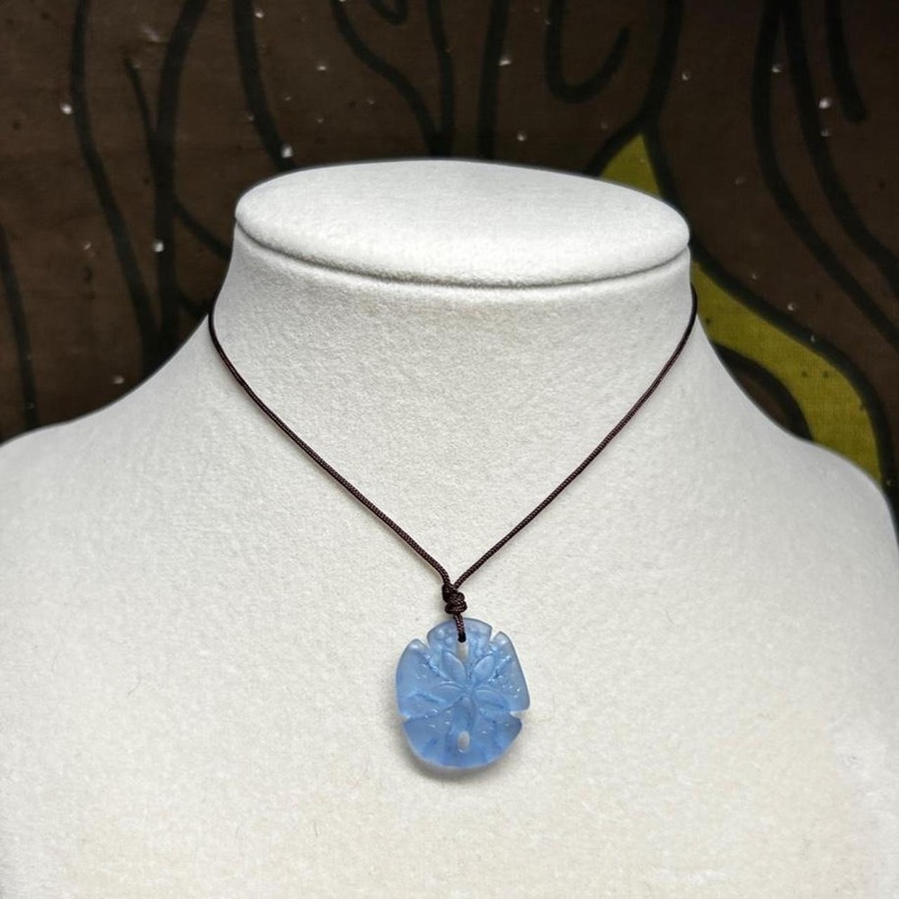 Sea glass blue sanddollar necklace adjustable cord boho chic dainty gift for her